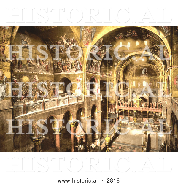 Historical Photochrom of the Interior of St Marks, Venice