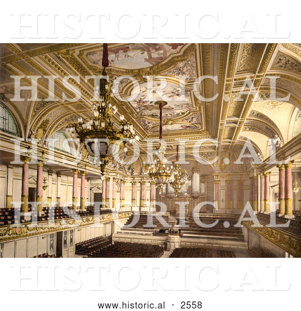 Historical Photochrom of the Interior of the Grand Concert Hall in Zurich
