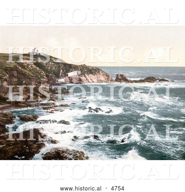 Historical Photochrom of the Lizard Lighthouse at Lizard Point, Cornwall England