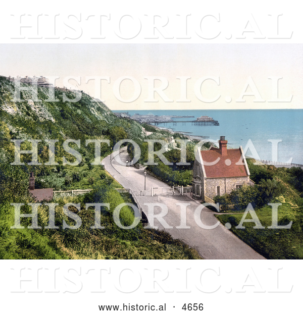 Historical Photochrom of the Lower Sandgate Road in Folkestone Kent England