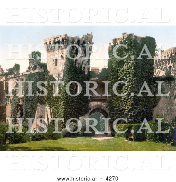 Historical Photochrom of the Main Gatehouse to the Castell Rhaglan Raglan Castle in Monmouthshire Wales England UK