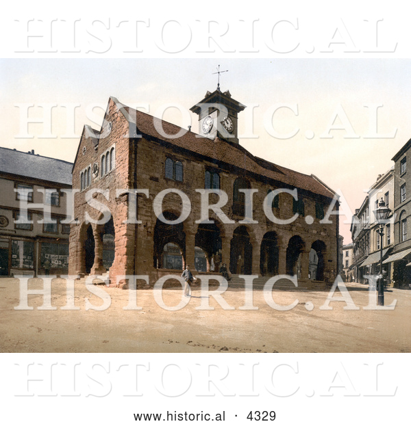 Historical Photochrom of the Market Hall in Herefordshire, Ross-on-Wye, England