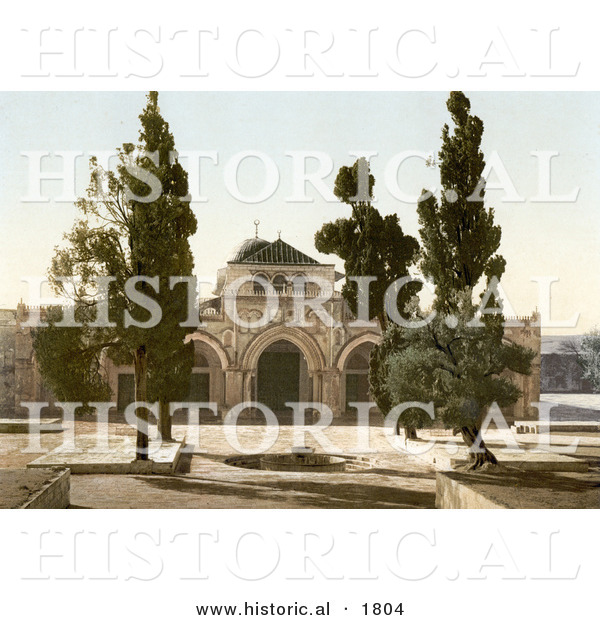 Historical Photochrom of the Mosque of El-Aksa, Jerusalem