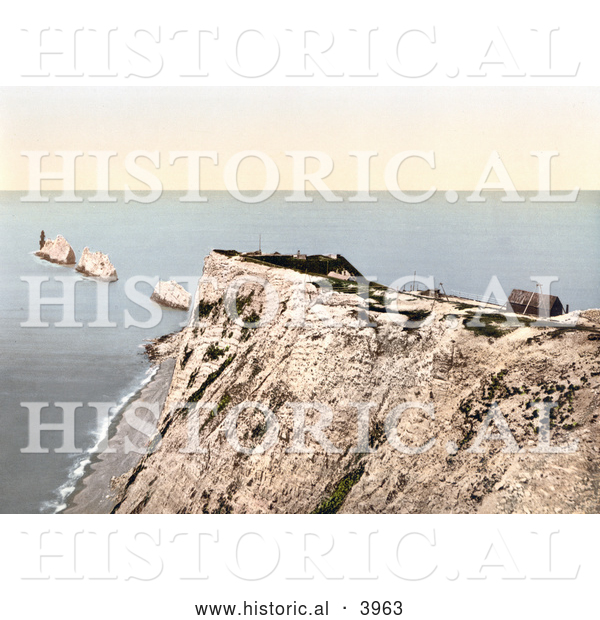 Historical Photochrom of the Needles on Alum Bay Isle of Wight England UK