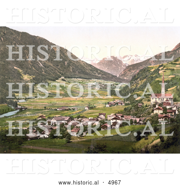 Historical Photochrom of the Oetz Valley with Tschirgant, Tyrol, Austria