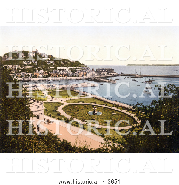 Historical Photochrom of the Park Gardens and Waterfront Buildings on the Harbour in Torquay Torbay Devon England UK
