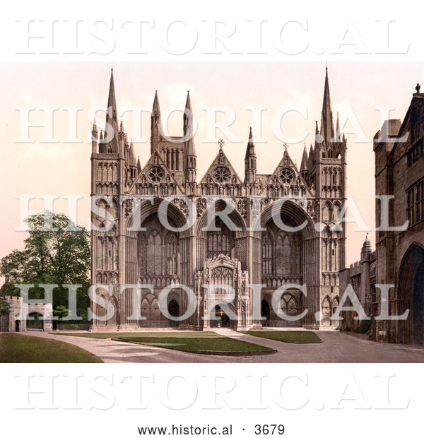 Historical Photochrom of the Peterborough Cathedral in Peterborough England