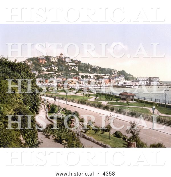 Historical Photochrom of the Princess Gardens Along the Seafront in Torquay, Devon, England, United Kingdom