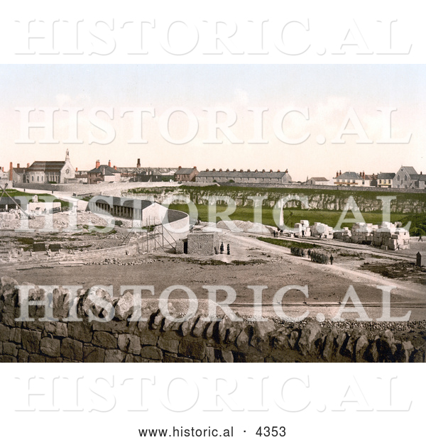 Historical Photochrom of the Prison Yard, Isle of Portland, Dorset, England, United Kingdom