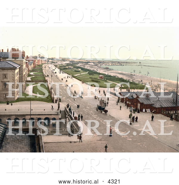 Historical Photochrom of the Promenade in Front of Coastal Buildings in Southport England UK