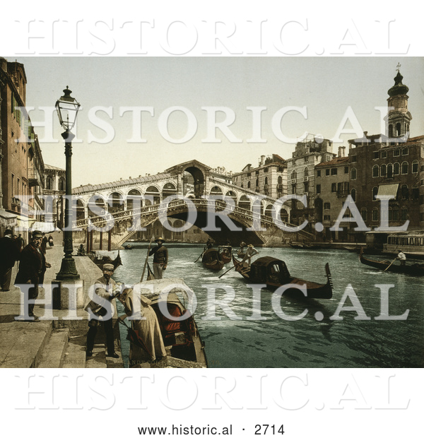 Historical Photochrom of the Rialto Bridge, Venice, Italy
