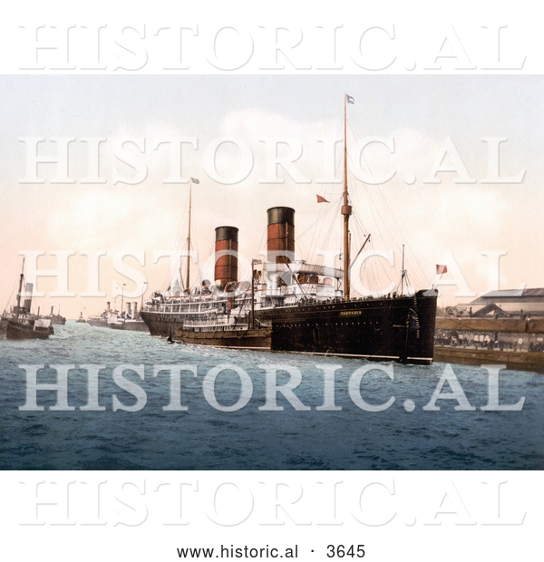 Historical Photochrom of the RMS Campania Steamboat on the Mersey River in England