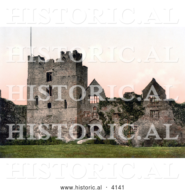 Historical Photochrom of the Ruins of Ludlow Castle Shropshire, England, United Kingdom