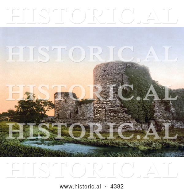 Historical Photochrom of the Ruins of Pevensey Castle in Wealden East Sussex England UK