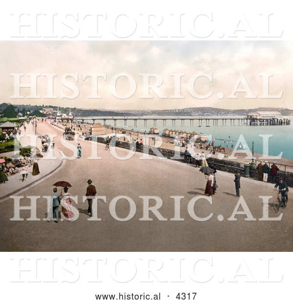 Historical Photochrom of the Street and Promenade near the Beach and Pier in Paignton Devon England UK