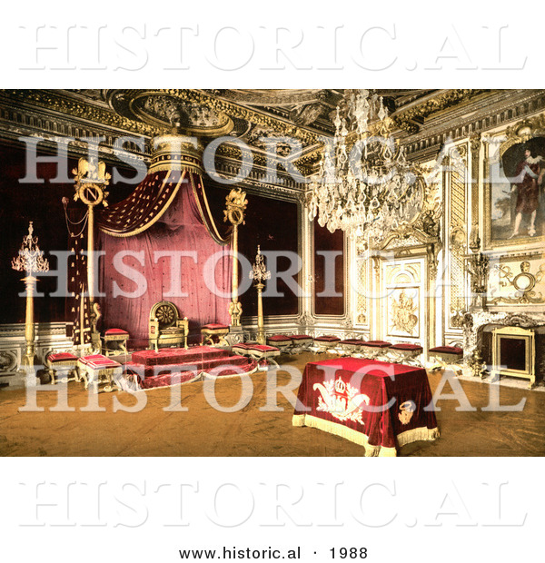Historical Photochrom of the Throne Room of Fontainebleau Palace