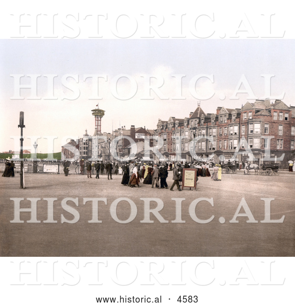 Historical Photochrom of the Tower and Promenade in Morecambe, Lancashire, England, United Kingdom