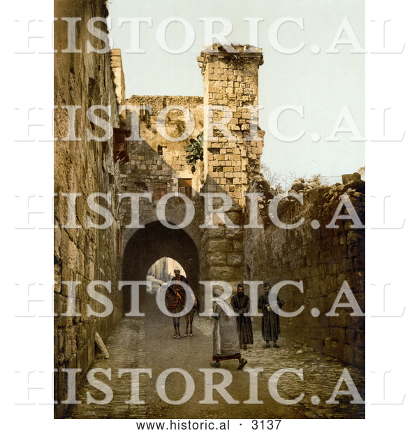 Historical Photochrom of the Tower of Antonia, Jerusalem