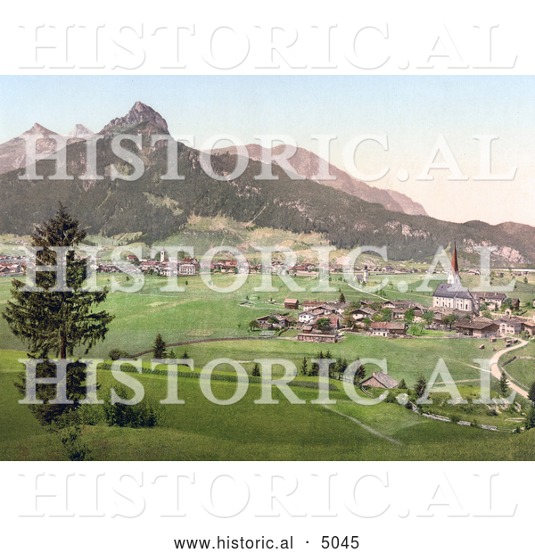 Historical Photochrom of the Town of Reutte, Tyrol, Austria