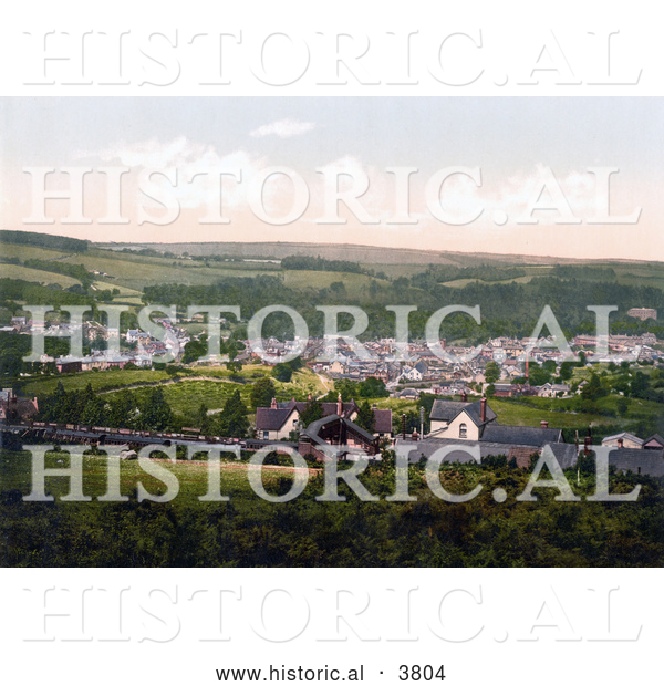 Historical Photochrom of the Train Station and Town of Okehampton Devon England UK