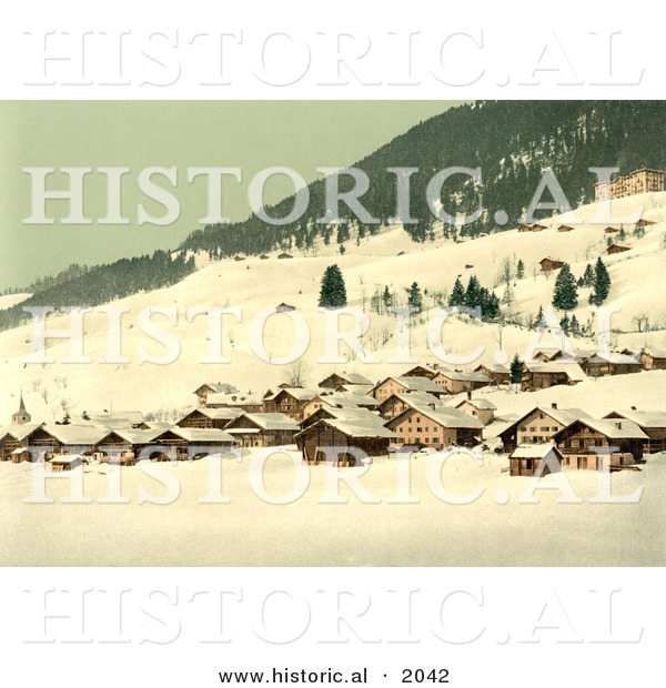 Historical Photochrom of the Village of Leysin in Winter