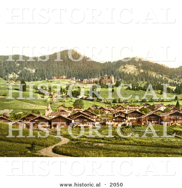 Historical Photochrom of the Village of Leysin, Switzerland