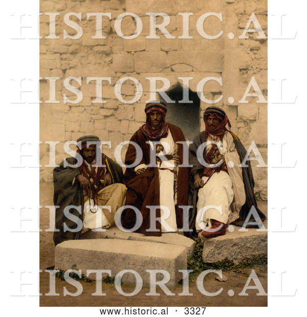 Historical Photochrom of Three Bedouins in Jordan