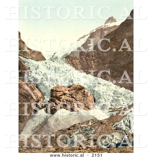 Historical Photochrom of Unterer Grindelwald Glacier, Switzerland