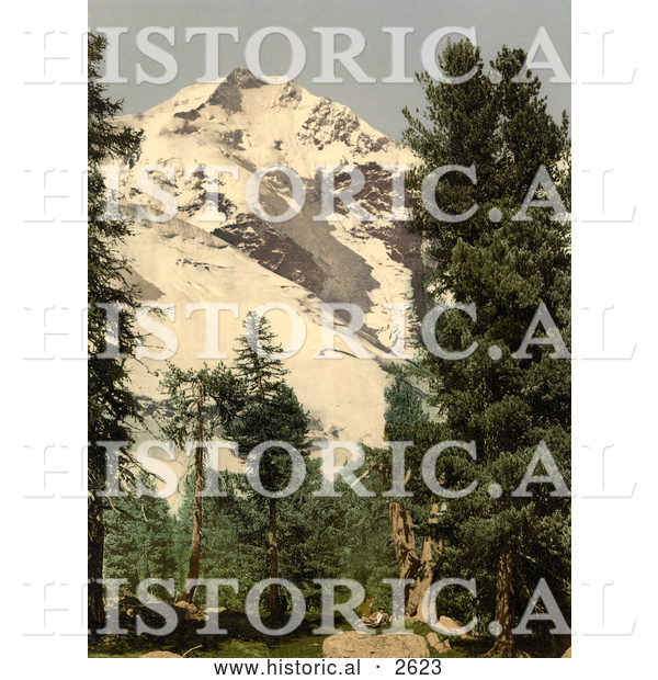 Historical Photochrom of Upper Engadine, Bernina, Grisons, Switzerland