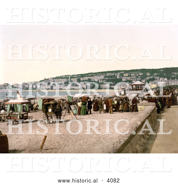 Historical Photochrom of Vendor Carts on the Beach at Weston-super-Mare North Somerset England UK