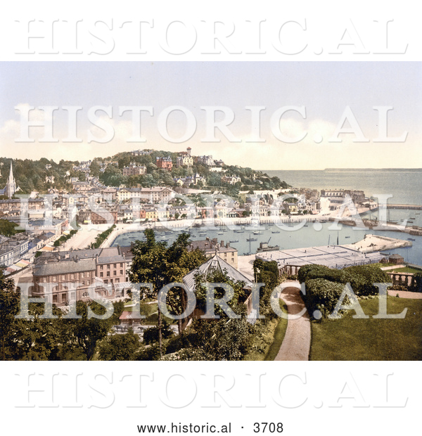 Historical Photochrom of Waterfront Buildings Along the Harbour InTorquay As Seen from Waldren Hill Torbay Devon England UK