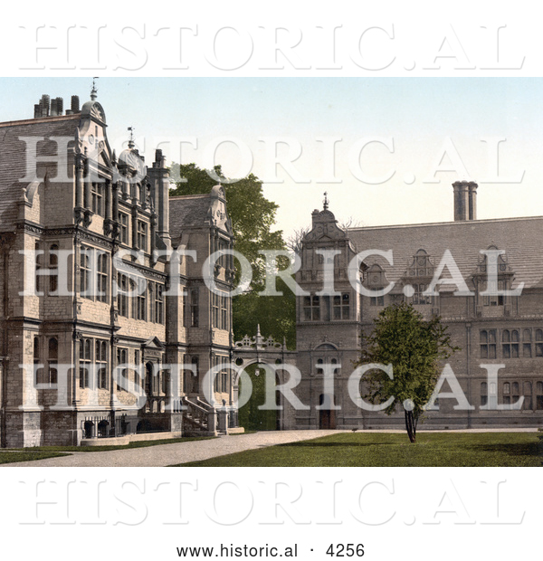 Historical Photochrom of Worchester College, Oxford, Oxfordshire, England