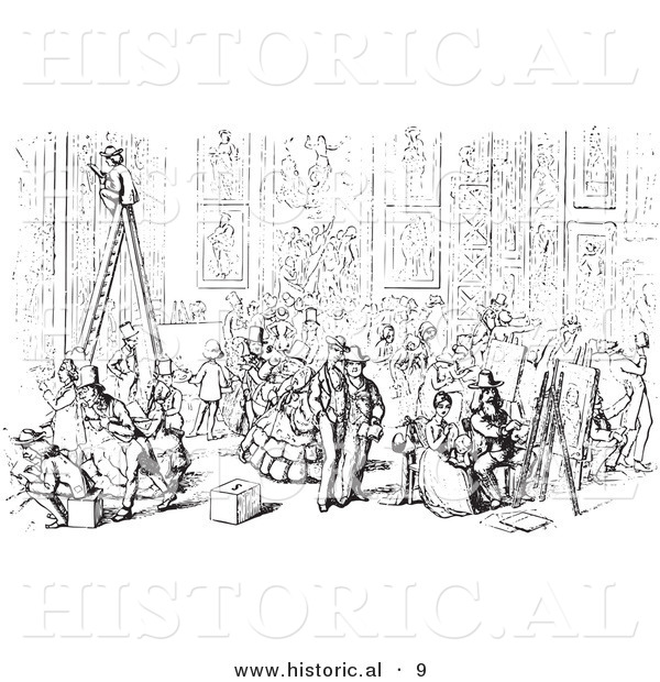 Historical Vector Illustration of a Academia Hall - Black and White Version