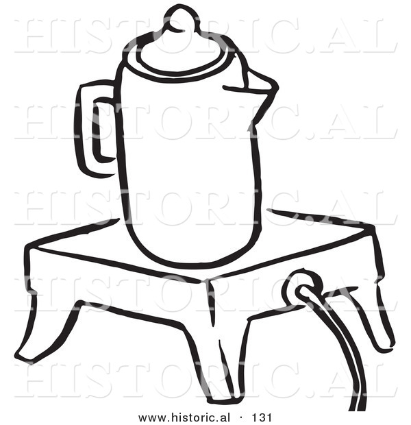 Historical Vector Illustration of a Coffee Percolator on a Warmer - Black and White Outlined Version
