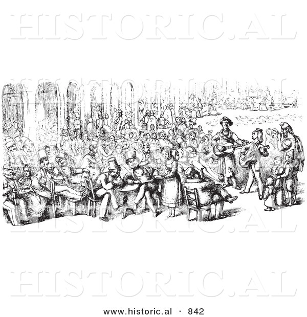 Historical Vector Illustration of a Crowd of People at Piazza San Marco - Black and White Version