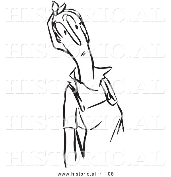 Historical Vector Illustration of a Curious Cartoon Woman Staring at Something - Black and White Outlined Version