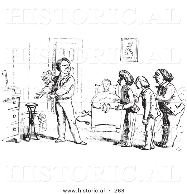 Historical Vector Illustration of a Demanding Hotel Guest - Black and White Version