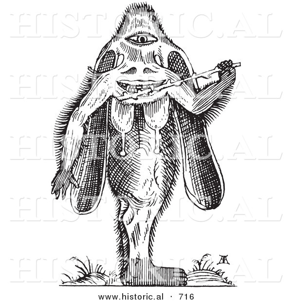 Historical Vector Illustration of a Fantasy Cyclops Standing and Staring - Black and White Version