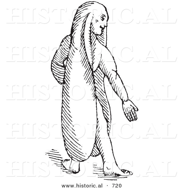 Historical Vector Illustration of a Fantasy Rabbit Eared Man Creature - Black and White Version