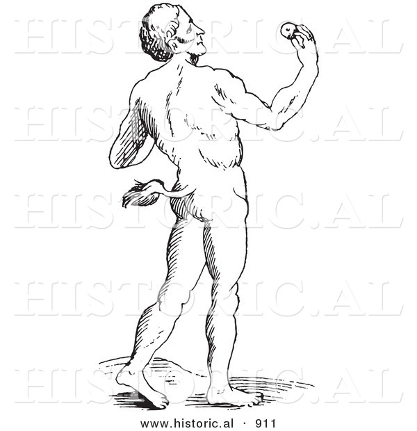 Historical Vector Illustration of a Fantasy Tailed Man Creature - Black and White Version