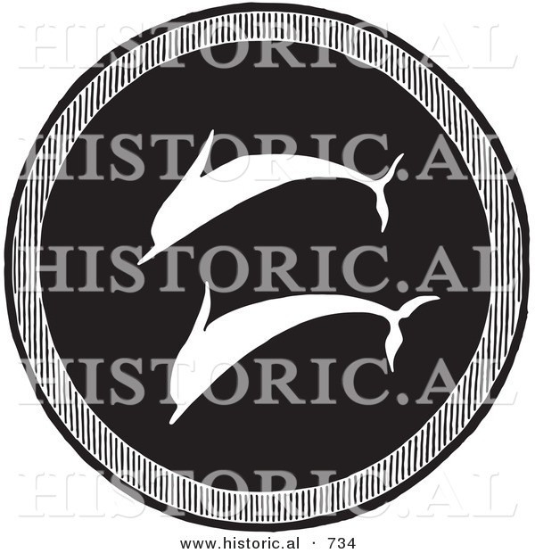 Historical Vector Illustration of a Greek Dolphin Shield - Black and White Version