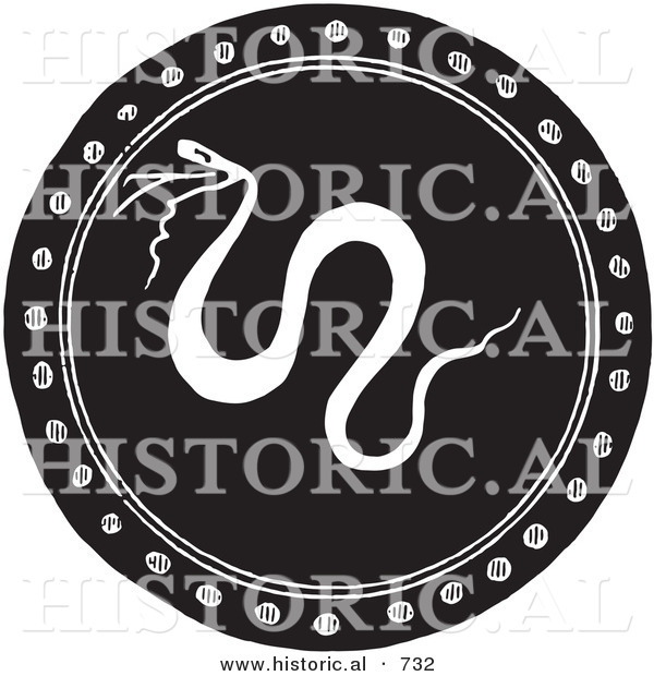 Historical Vector Illustration of a Greek Snake Shield - Black and White Version
