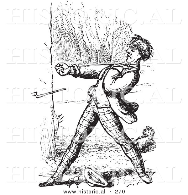 Historical Vector Illustration of a Man Defending His Dog - Black and White Version