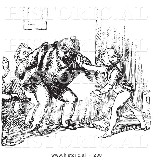Historical Vector Illustration of a Man Getting Dressed - Black and White Version