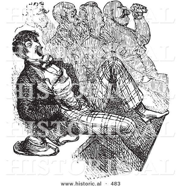 Historical Vector Illustration of a Man Sitting with a Crowd of People at a Opera - Black and White Version