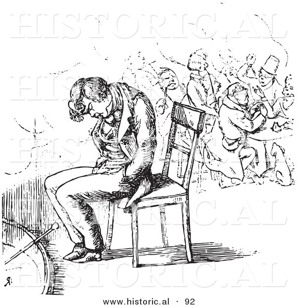 Historical Vector Illustration of a Man Sleeping in a Chair - Black and White Version