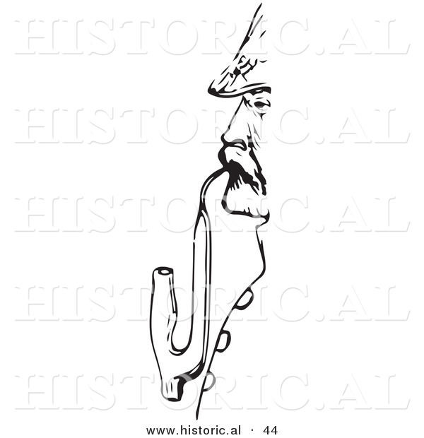 Historical Vector Illustration of a Man Smoking an Old Pipe - Black and White Version