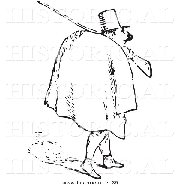 Historical Vector Illustration of a Man Walking with a Rifle - Black and White Version