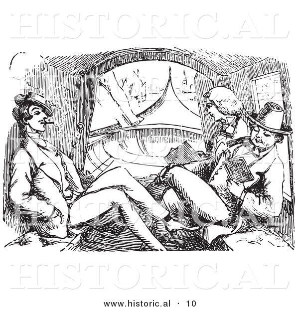 Historical Vector Illustration of a Men Riding in a Carriage - Black and White Version