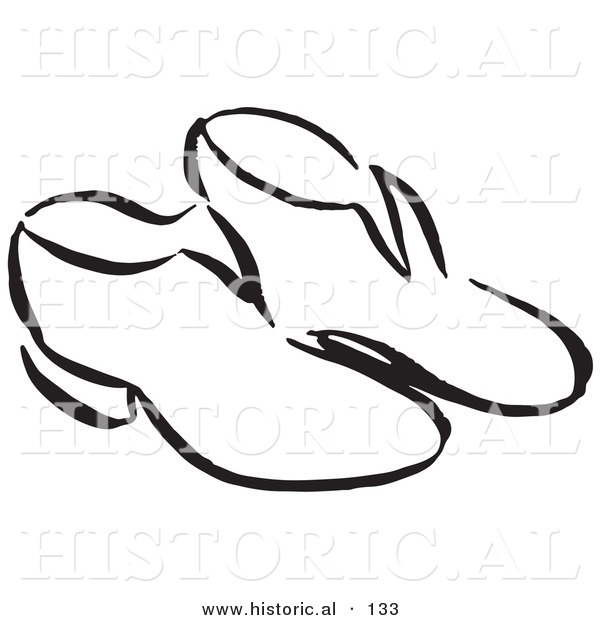 Historical Vector Illustration of a Pair of Old Fashioned Shoes - Black and White Outlined Version